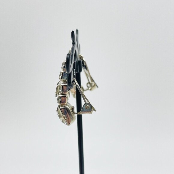 Stacked Rhinestone Clip On Earrings Silver Tone Glam Bling Sparkle Holiday Party - Picture 6 of 8